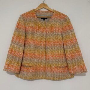 Talbots Blazer Sz 16 Orange Yellow Beige Collarless Lined Career Cotton Jacket